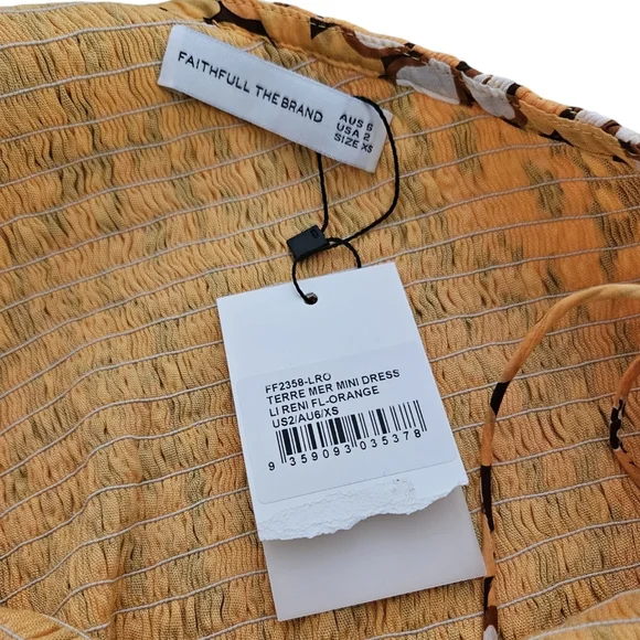 FAITHFULL THE BRAND TERRE MER MINI DRESS in LI RENI FLORAL PRINT ORANGE - Picture 11 of 11